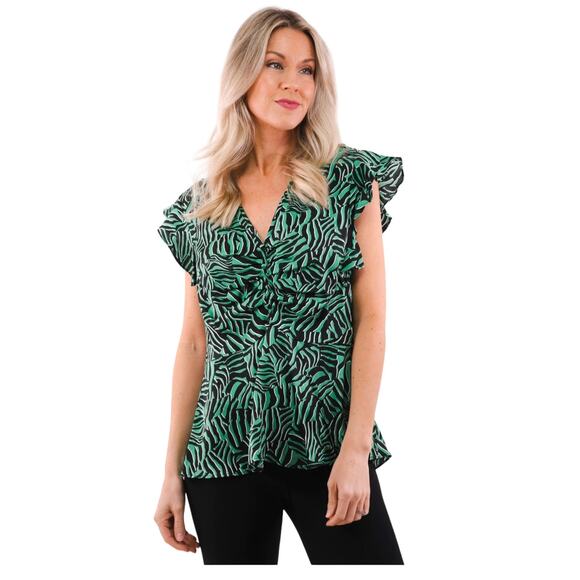 NWT! Michael Kors Zebra V-Neck Flounce Blouse - Size Medium - Picture 1 of 11